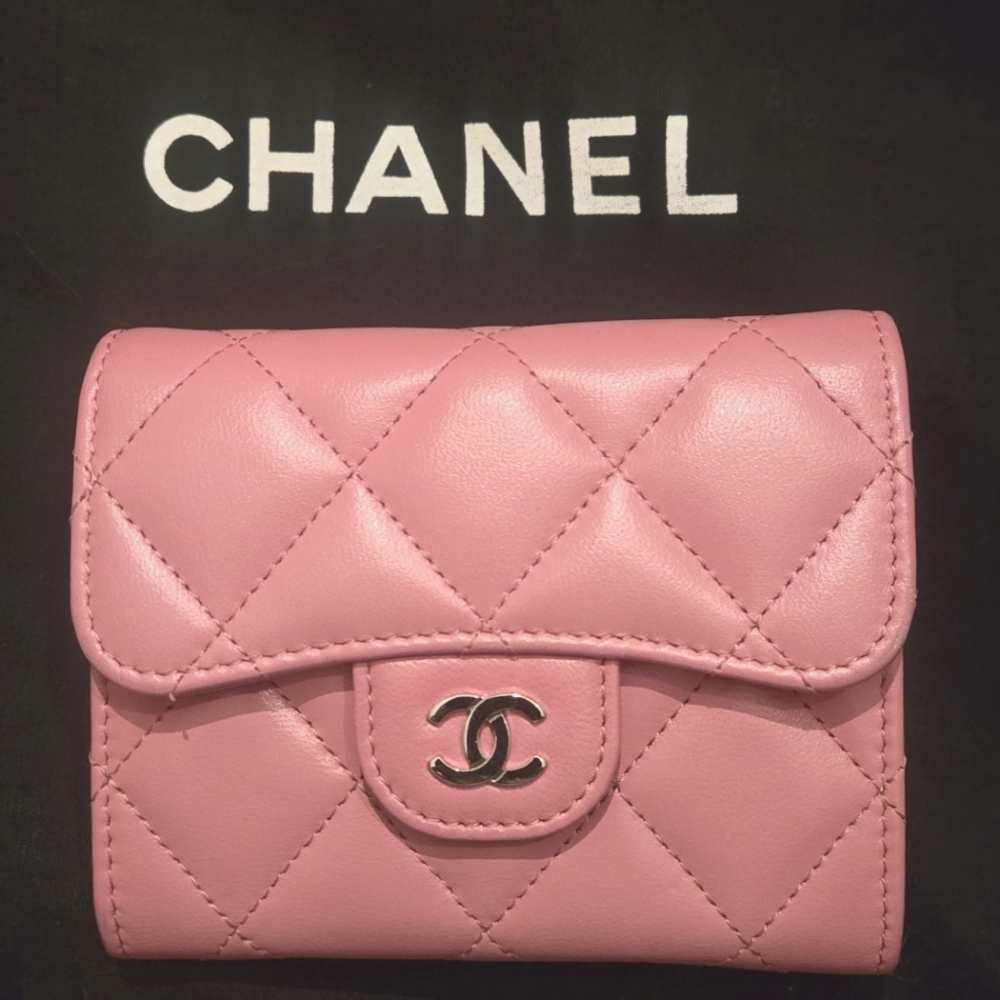 Chanel Classic Flap Cardholder on Chain -  Pink/Silver